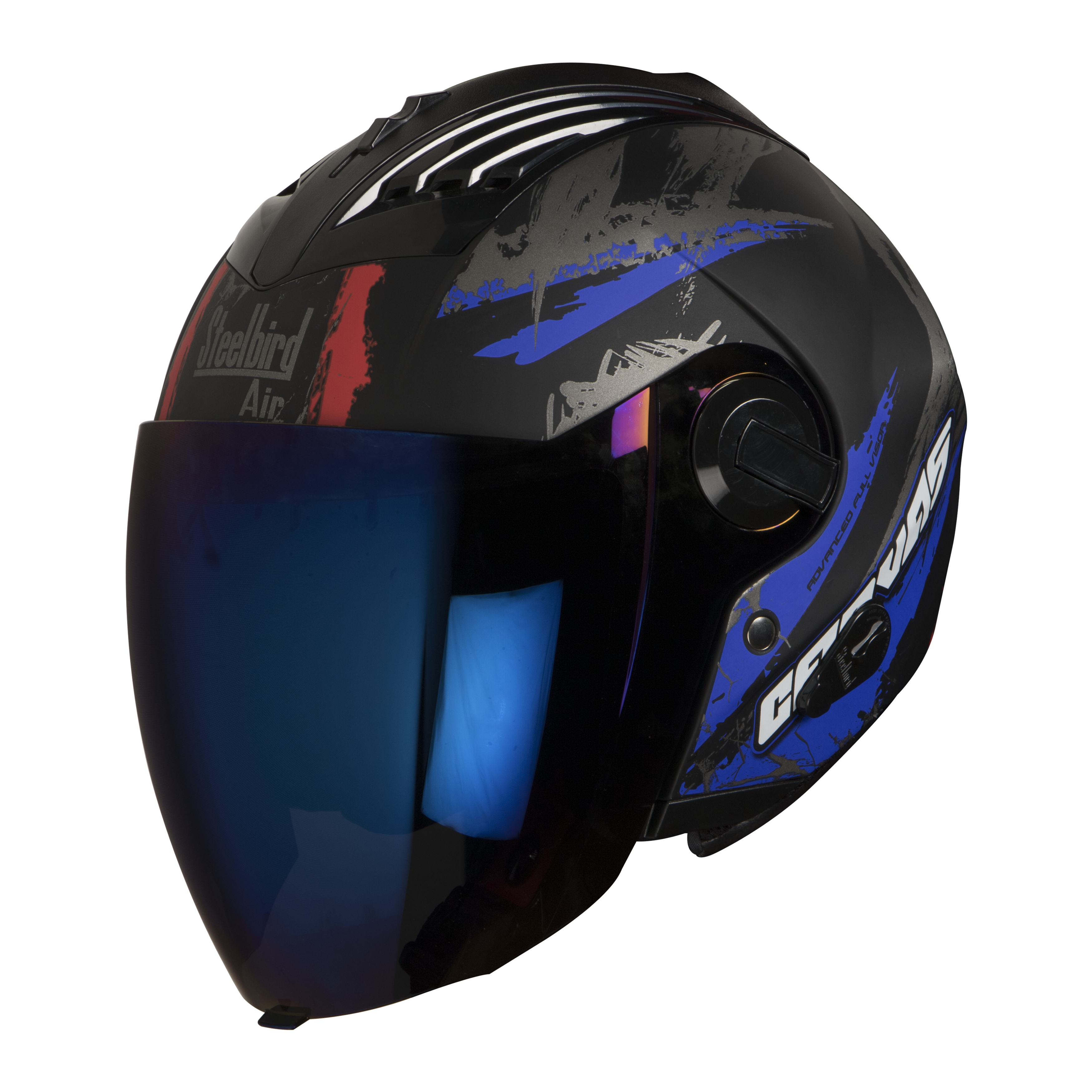 SBA-3 Canvas Glossy Black With Blue ( Fitted With Clear Visor  Extra Blue Chrome Visor Free)